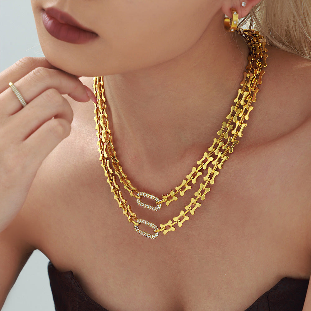 Wholesale  Stainless Steel Horseshoe Handmade Chain Micro Zircon Necklace Bracelet