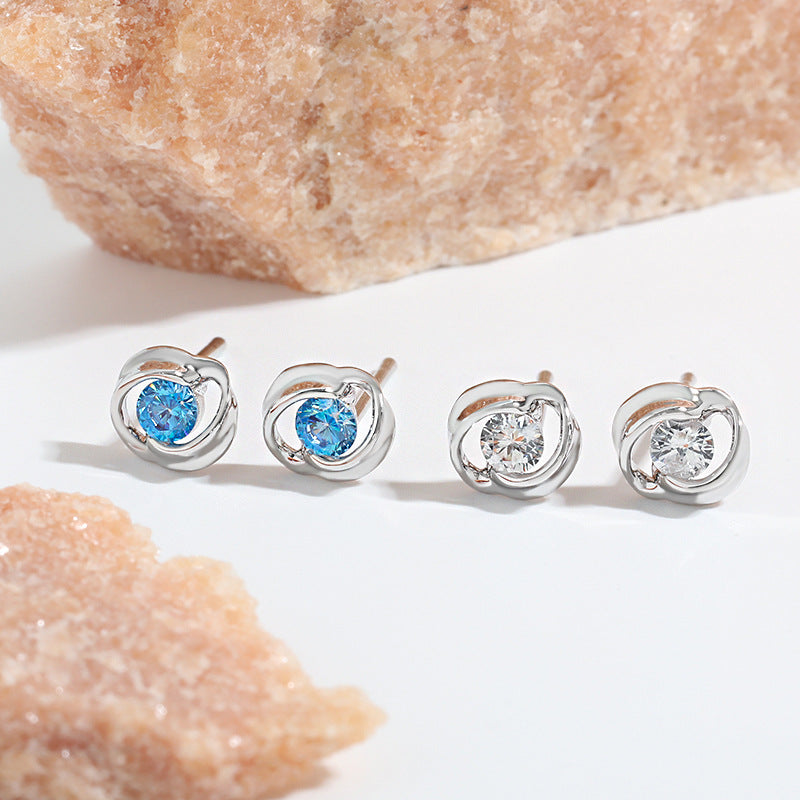 Wholesale Romantic Rose love earrings  blue zirconium ocean heart earrings