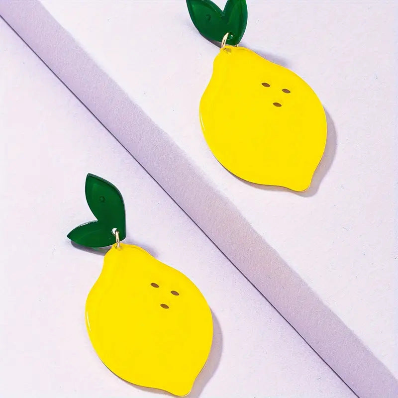 Wholesale  Cute Acrylic Summer Lemon Fruit Design Women Earrings