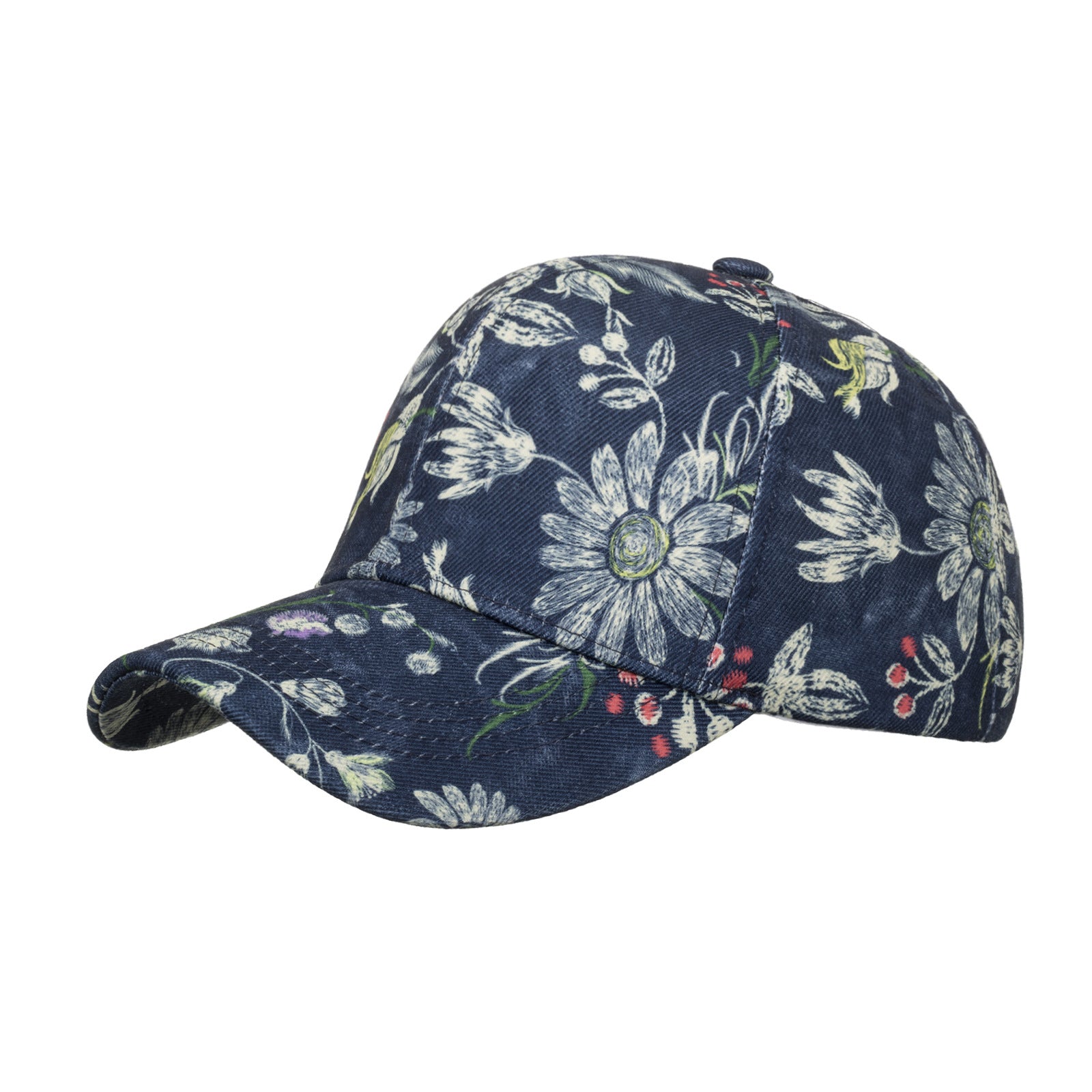 Wholesale Dark Blue Floral Print Baseball Cap Curved Brim Breathable Casual Hat For Outdoor Spring And Autumn