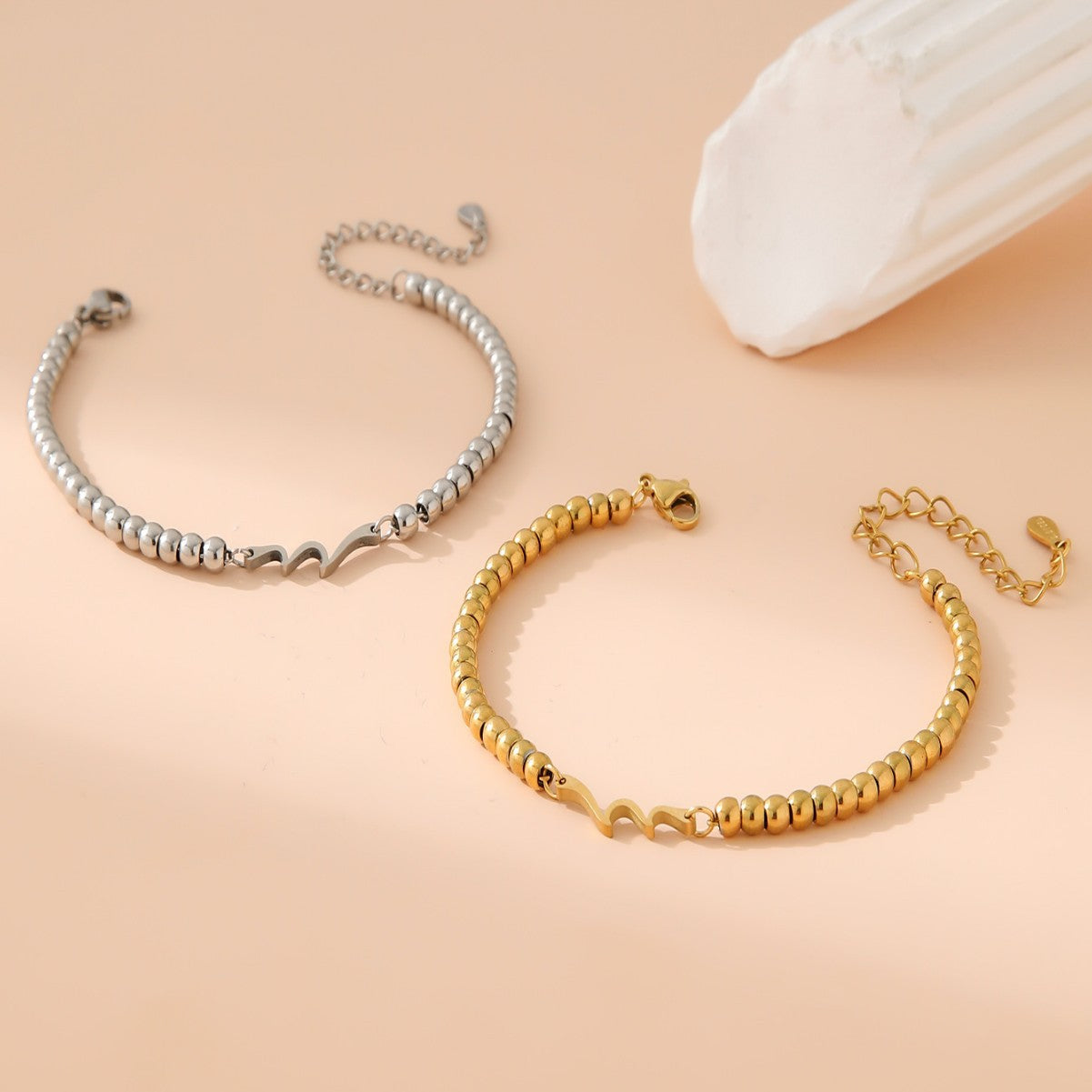 Wholesale Stainless Steel Gold Bead Wave Ocean Wave Pendant Bracelet