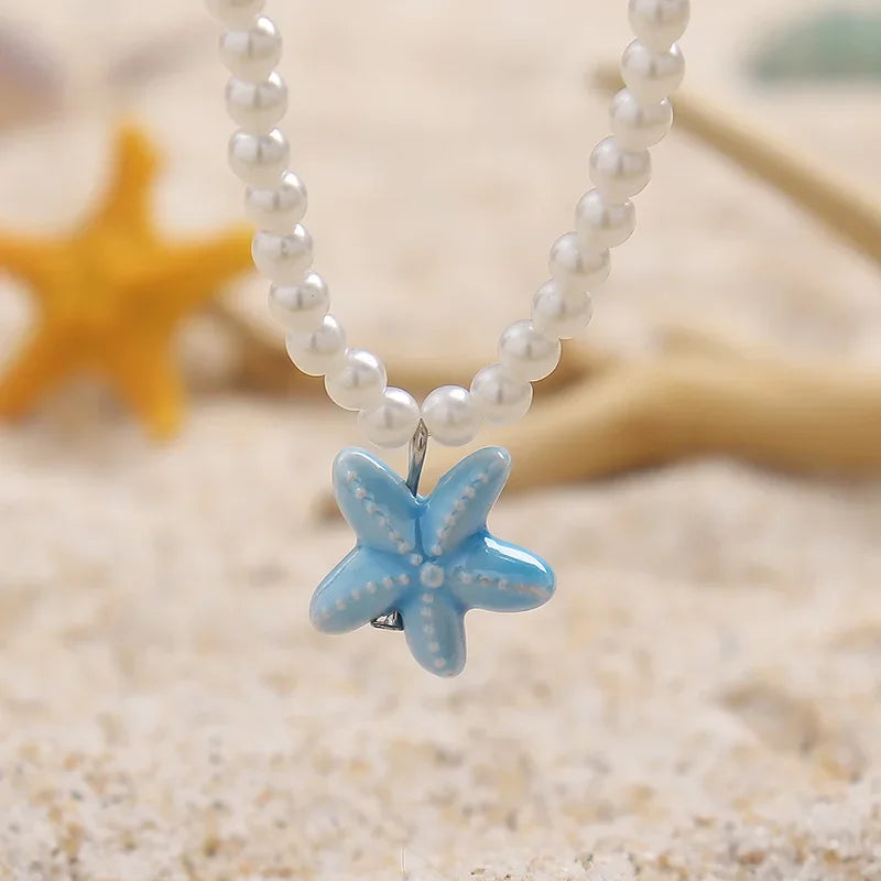 Wholesale Pearl Beaded Ceramic Painting Oil Painting Starfish Necklace