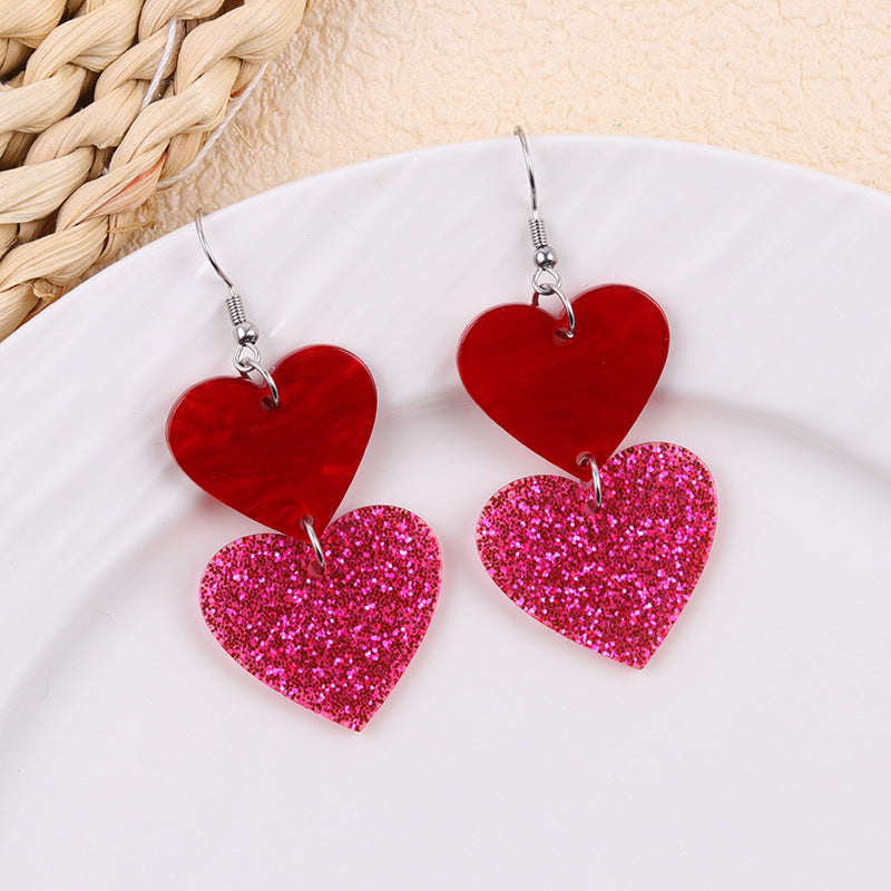Wholesale 2pcs Acrylic Glitter Heart Earrings