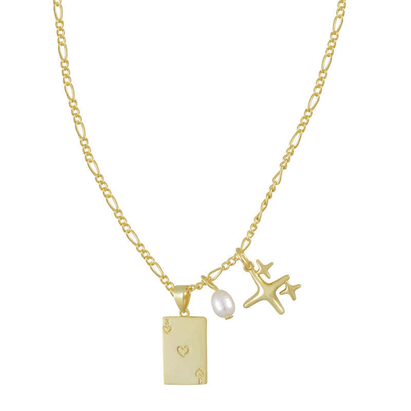 Wholesale Freshwater Pearl Playing Card Guardian Tarot Stainless steel Pendant Necklace