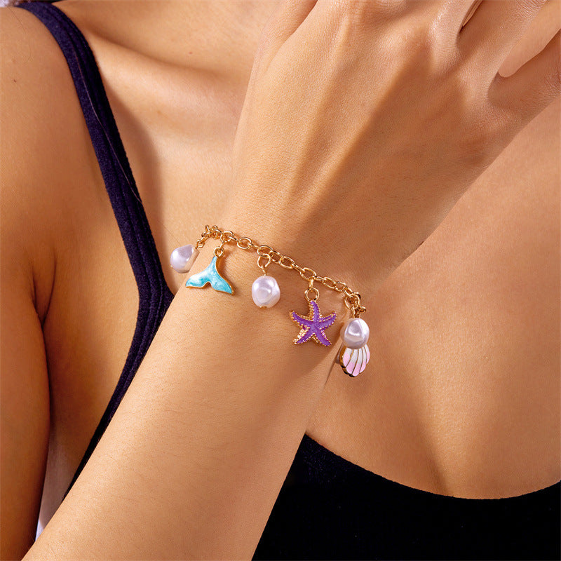 Wholesale Bohemian jewelry starfish shell pearl pendant bracelet
