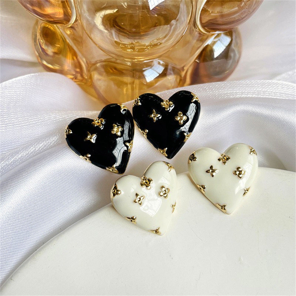 Wholesale Heart Shape Enamel Earrings,  Floral Love Design Drip Oil Finish,  Trendy Boutique Jewelry for Party Gift