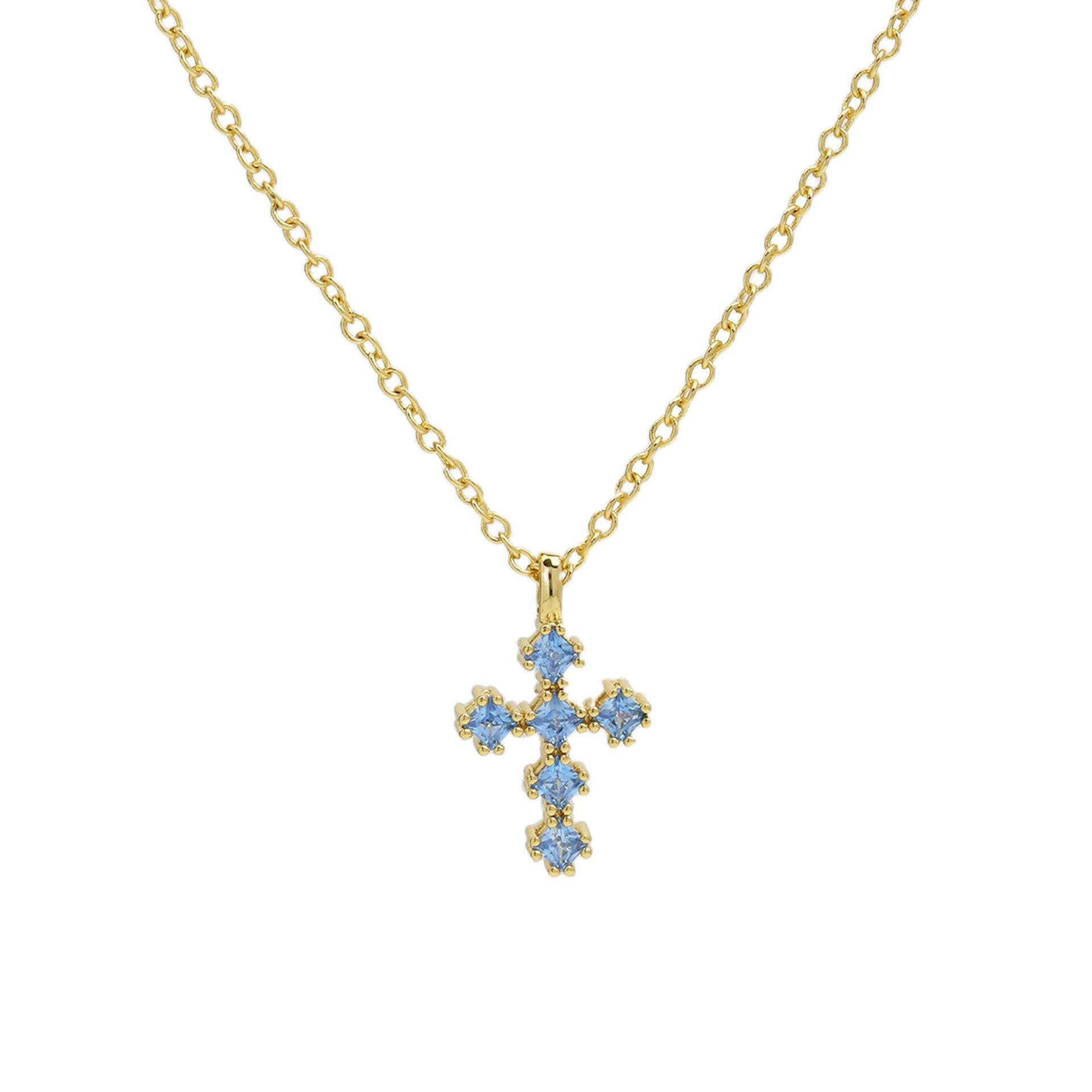 Wholesale 18k Brass Colored Zirconium December Birthstone Cross Pendant Necklaces ACC-NE-BaiYi004