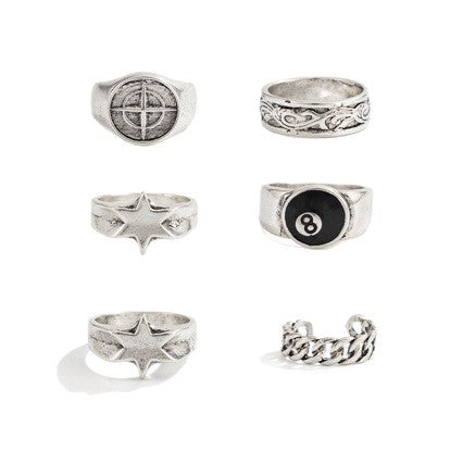 Wholesale Trendy Punk Style Cross and Hexagram Stackable Ring Set Alloy Jewelry Accessory