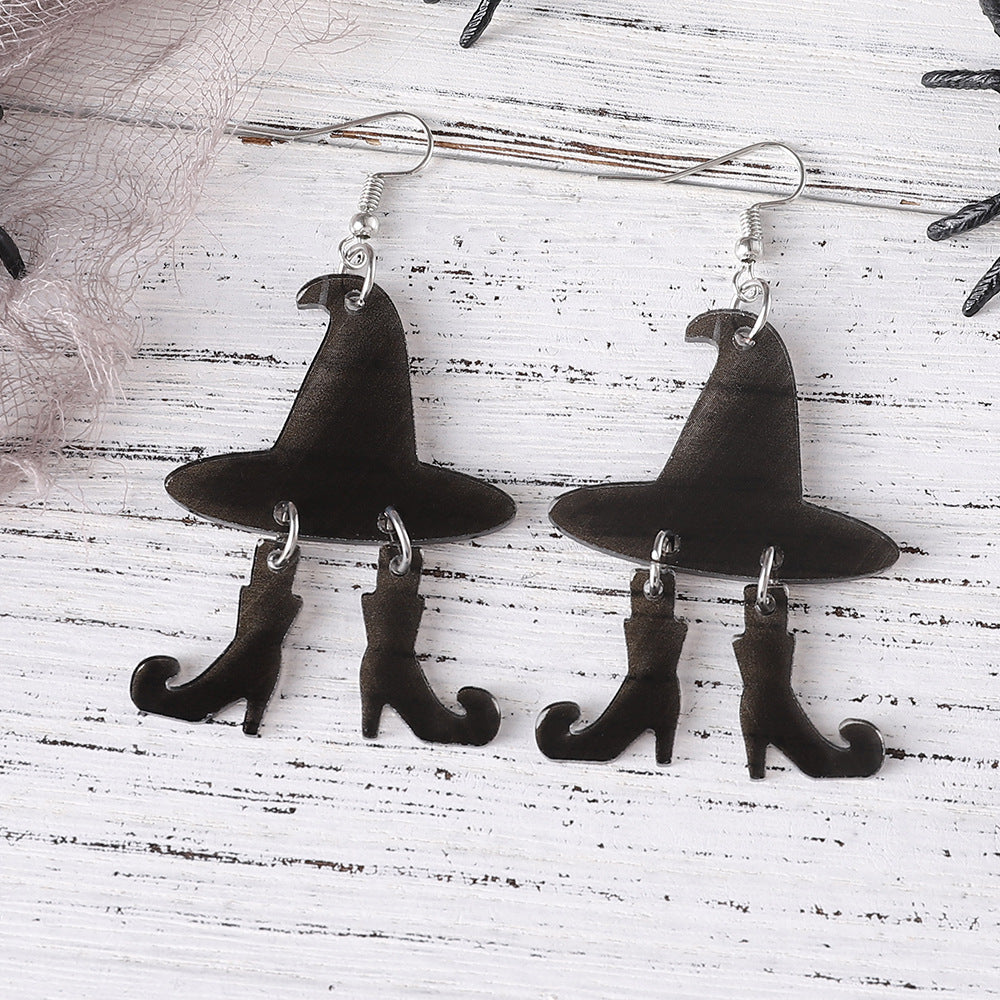 Wholesale  Halloween Gothic Wind Witch Hat Boots Pendant Acrylic Earrings