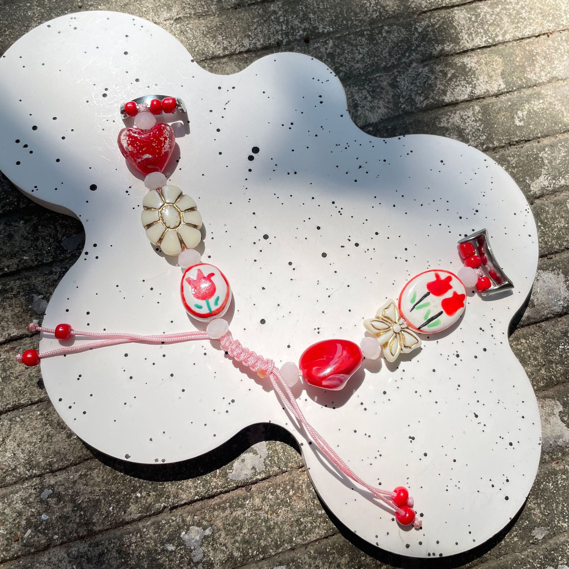 Wholesale Sweet Handmade Beaded Flowers Heart Adjustable Bracelet