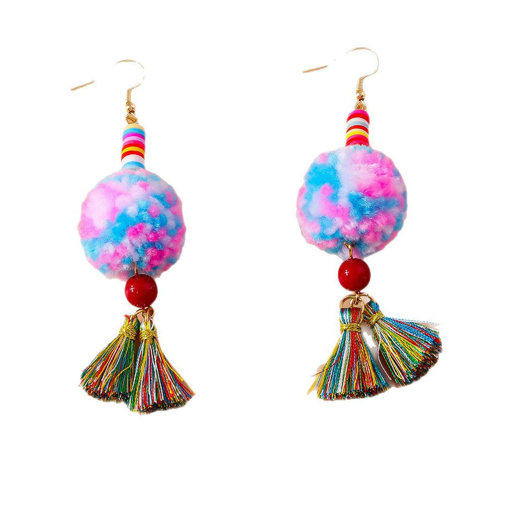 Wholesale Geometric tassel ear hooks and earrings pompom earrings