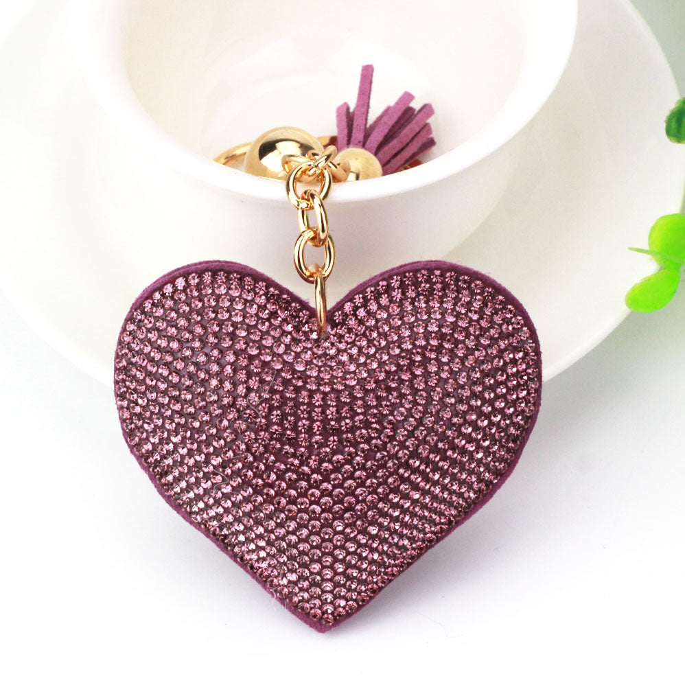 Wholesale 12pcs Heart Shape Hot Diamond Leather Keychain ACC-KC-DC001