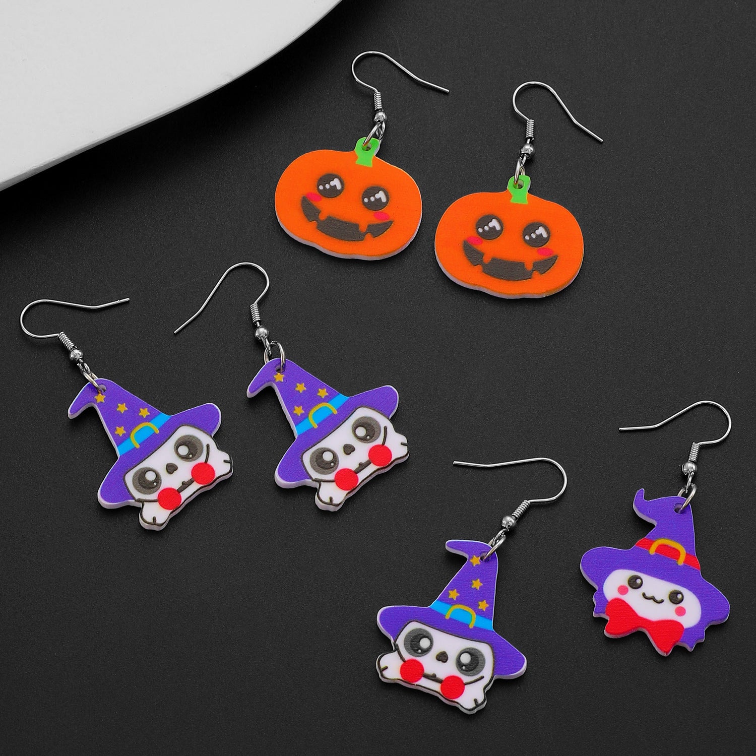 Wholesale Acrylic  Pumpkin Witch Hat Cartoon Earrings Jewelry Accessory Gift