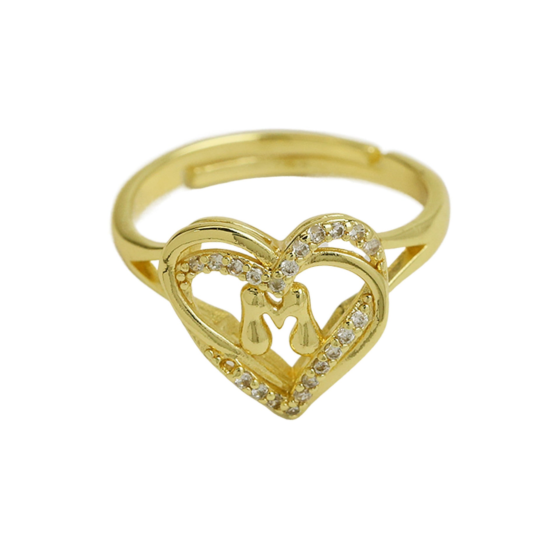 Wholesale  gold love heart-shaped 26 English letters open heart fashion  ring