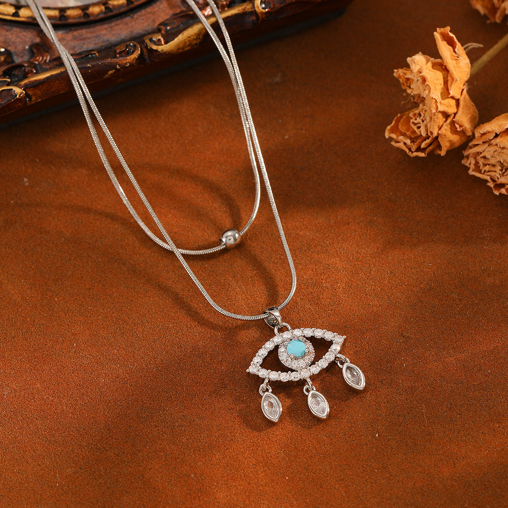 Wholesale Evil Eye Micro-Set Cubic Zirconia Necklace Titanium Steel Chain Fashion Jewelry Accessory Boutique Resale