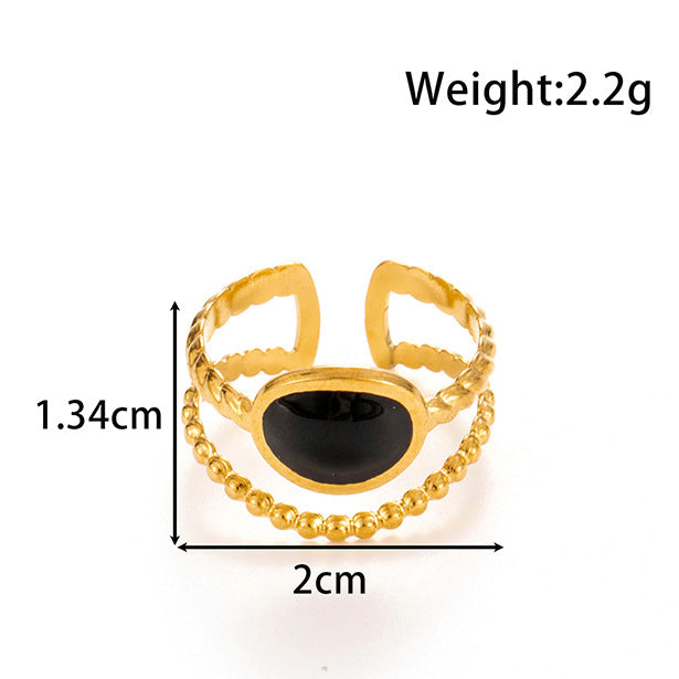 Wholesale line round love oil drop retro titanium steel opening adjustable ring