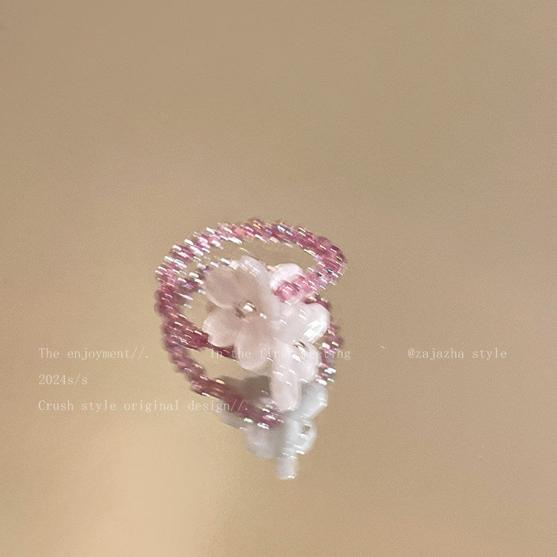 Wholesale Resin Flower Ring Women' s Cute Bead Ring Seaside Vacation Jewelry Accessory