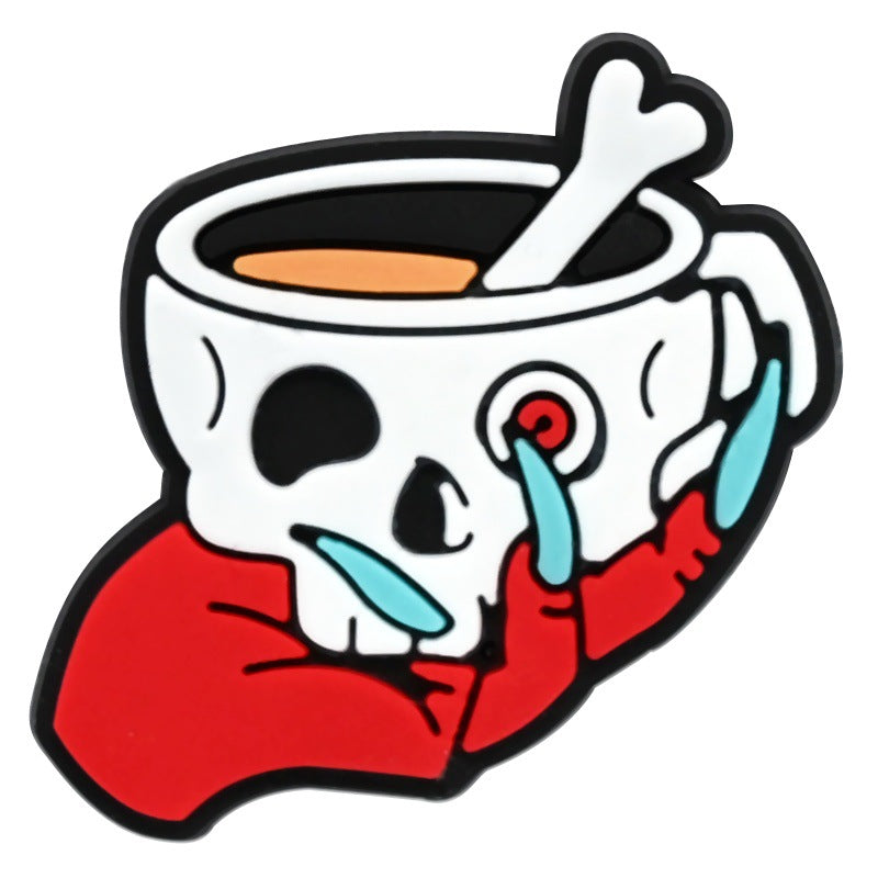 Wholesale Random 100pcs  coffee cup series  PVC Soft Rubber Shoe Buckle Decoration