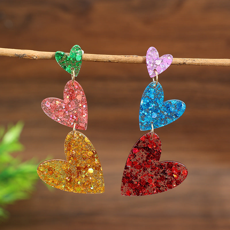 Wholesale Gradient Sequin Heart Acrylic Earrings,  Sweet Style - Fashion Jewelry Accessory for Gift or Boutique Resale