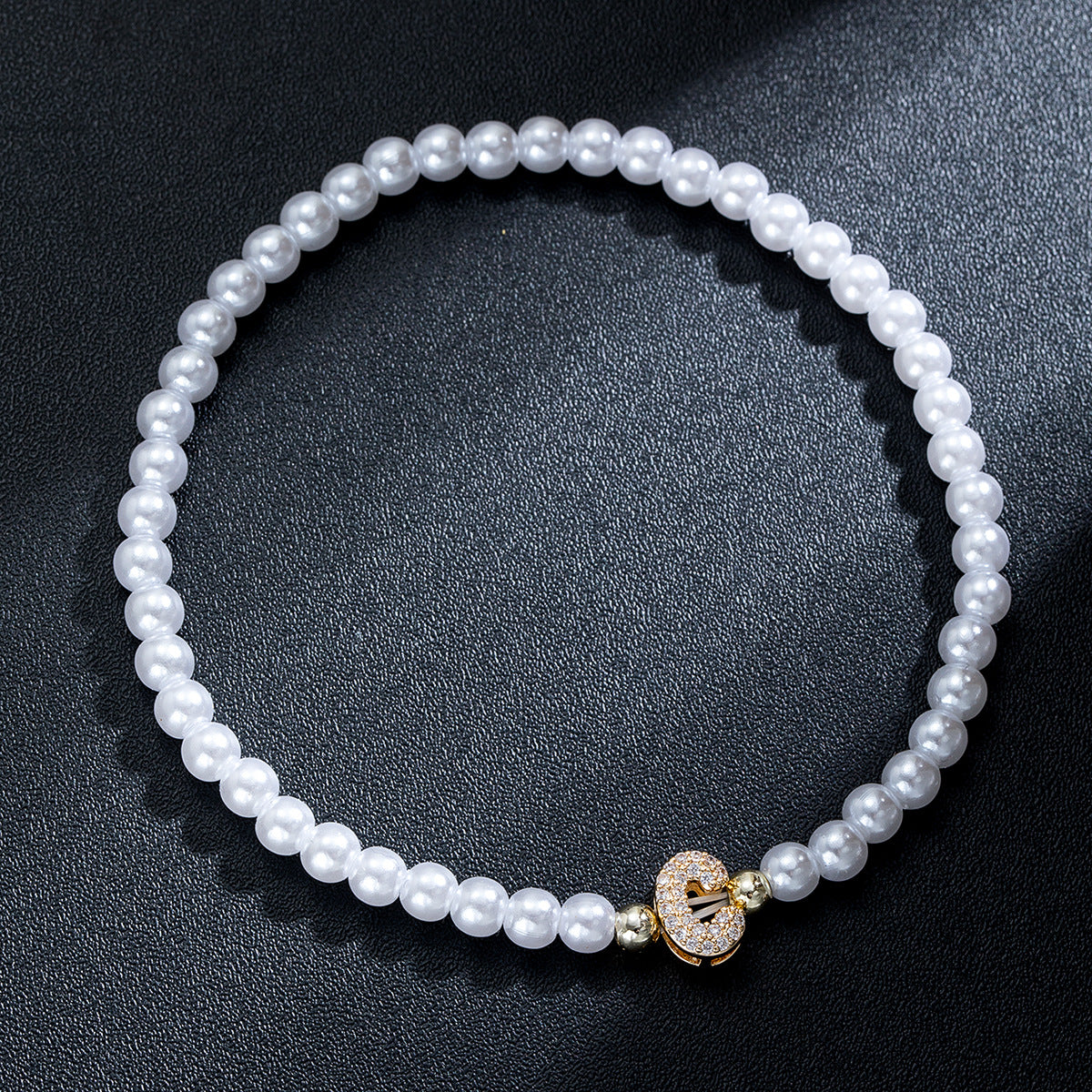 Wholesale Brass inlaid zirconium letter pearl beaded elastic anklet