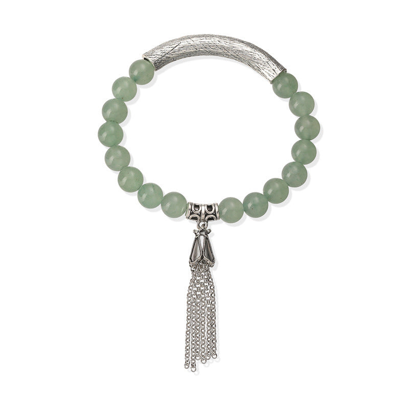 Wholesale New Chinese Style Gun Black Stone Bead Bracelet With Tassel Unisex Retro Wedding Gift Jewelry Accessory