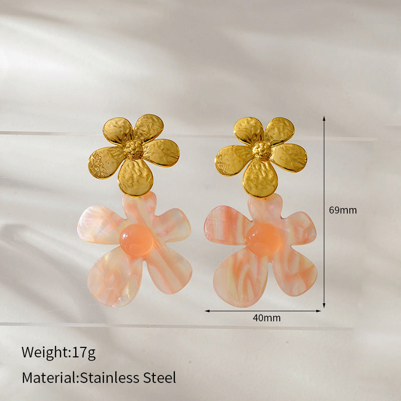 Wholesale Stainless Steel Five-petal Flower Earrings