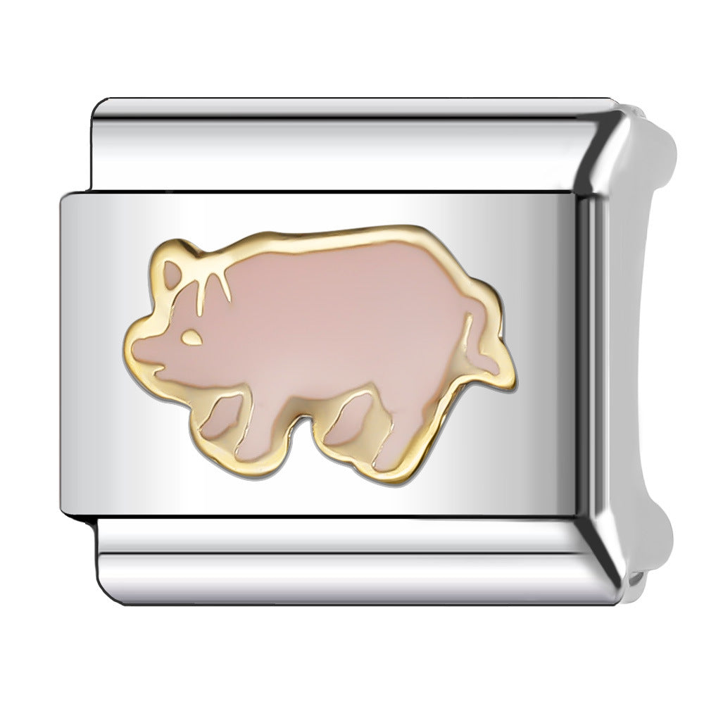 Wholesale Italian Charm Bracelet 9mm DIY Splicing Oil Drop Pattern Stainless Steel Composable Bracelet