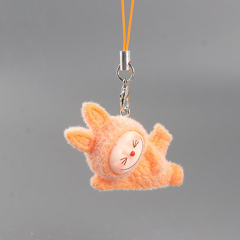 Wholesale 10pcs resin flocking side cute cartoon keychain mobile phone charm