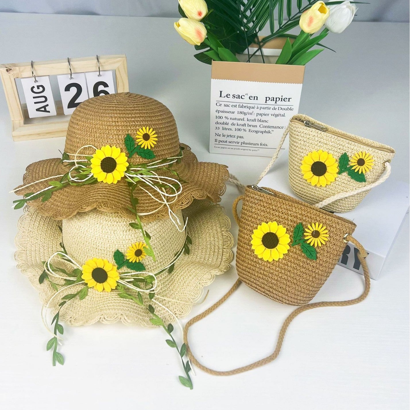Wholesale  Straw Hat  Sunflower Bucket Hat