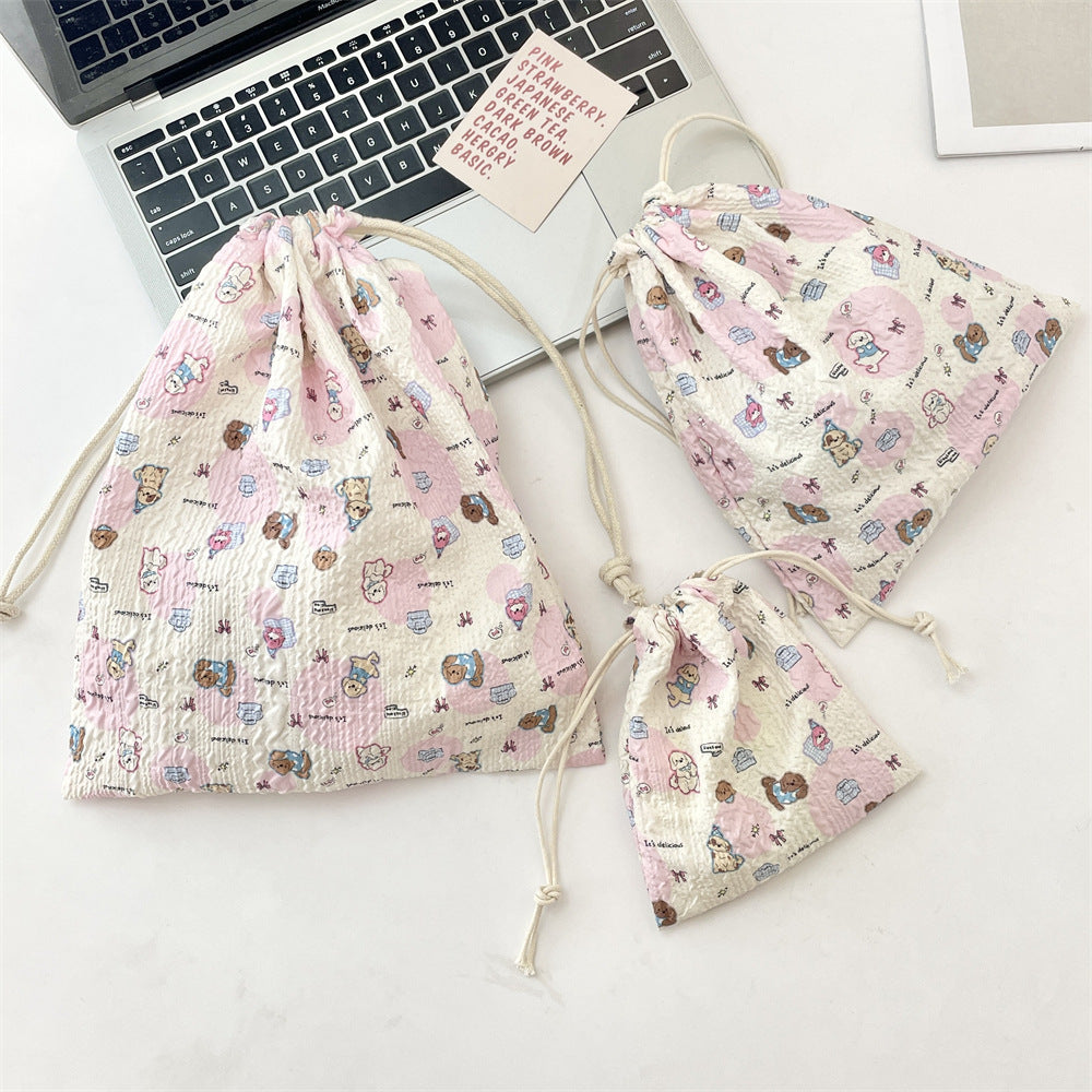 Wholesale Trendy Cartoon Embossed Drawstring Makeup Pouch Small Polyester Cosmetic Storage Bag Dustproof Portable Organizer Fashion Accessory