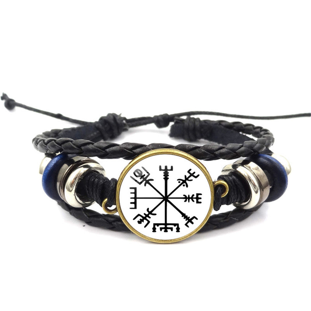 Wholesale Viking Compass Pattern Leather Bracelet Unisex Retro Punk Style Multi-Layer Handmade Fashion Accessory Gift