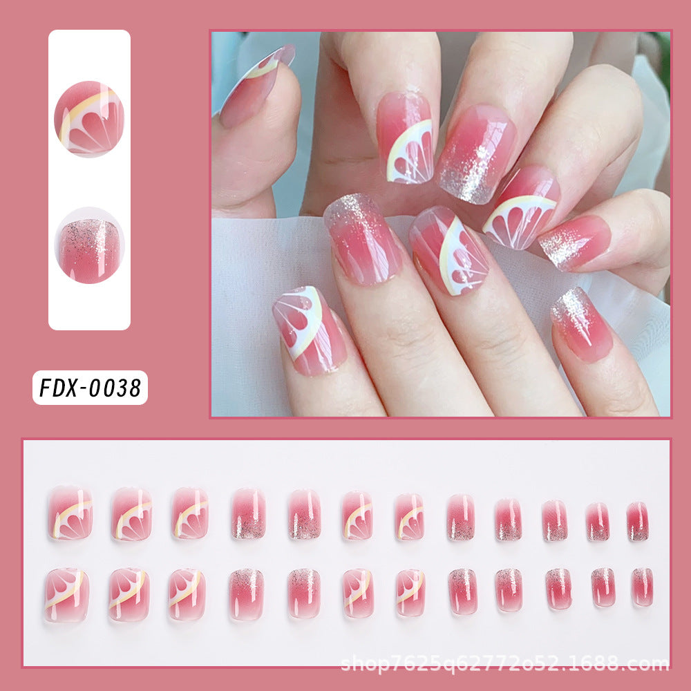 Wholesale 24Pcs Christmas Press On Nails Short Square Almond Gradient Rhinestone Cute Flower Design For Boutique Resale