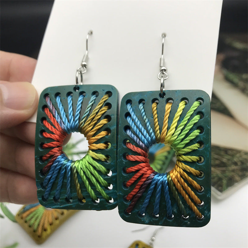 Wholesale Vintage Geometric Bohemian Wood Rectangular Earrings ACC-ES-FX059