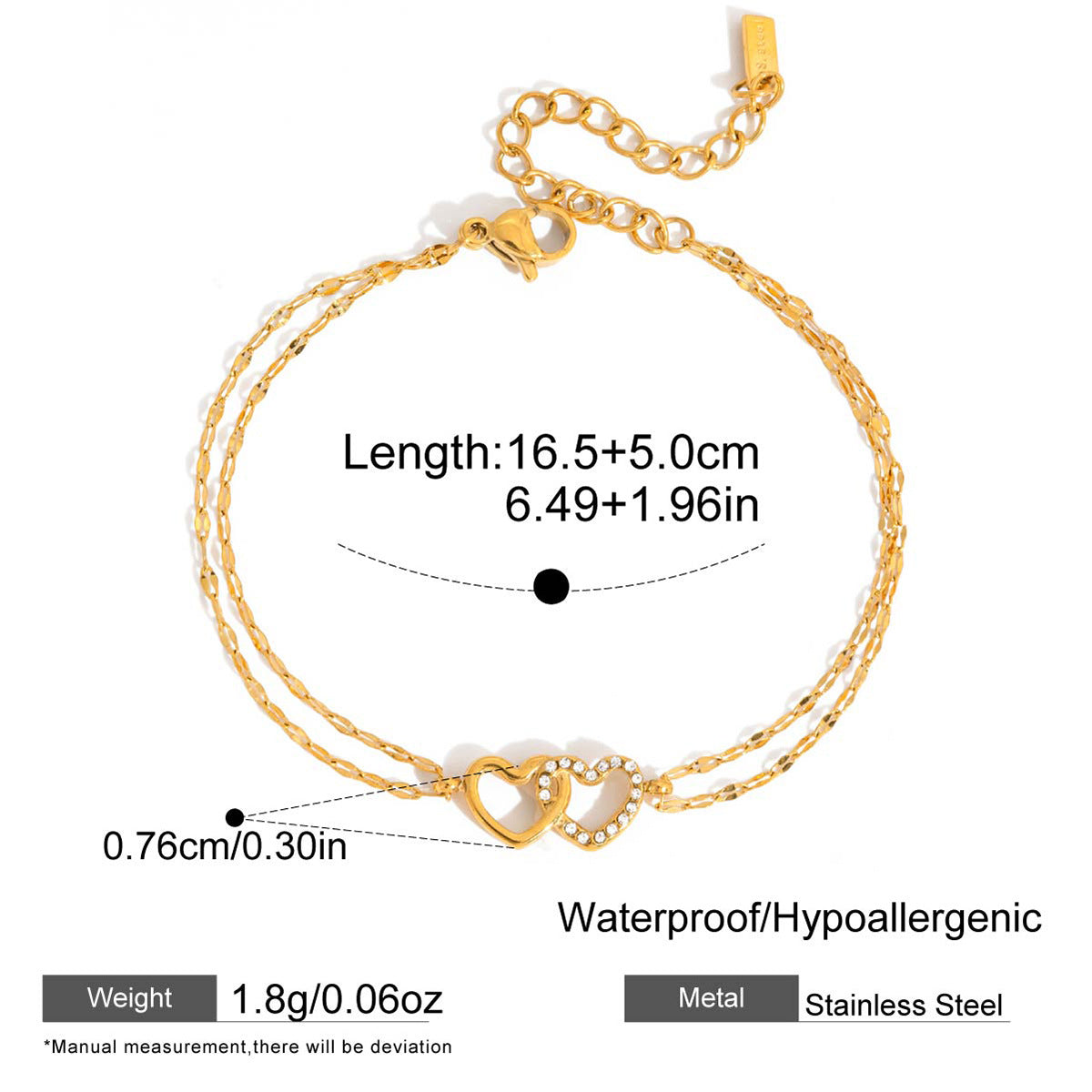 Wholesale Stainless steel openwork heart-shaped zircon bracelet