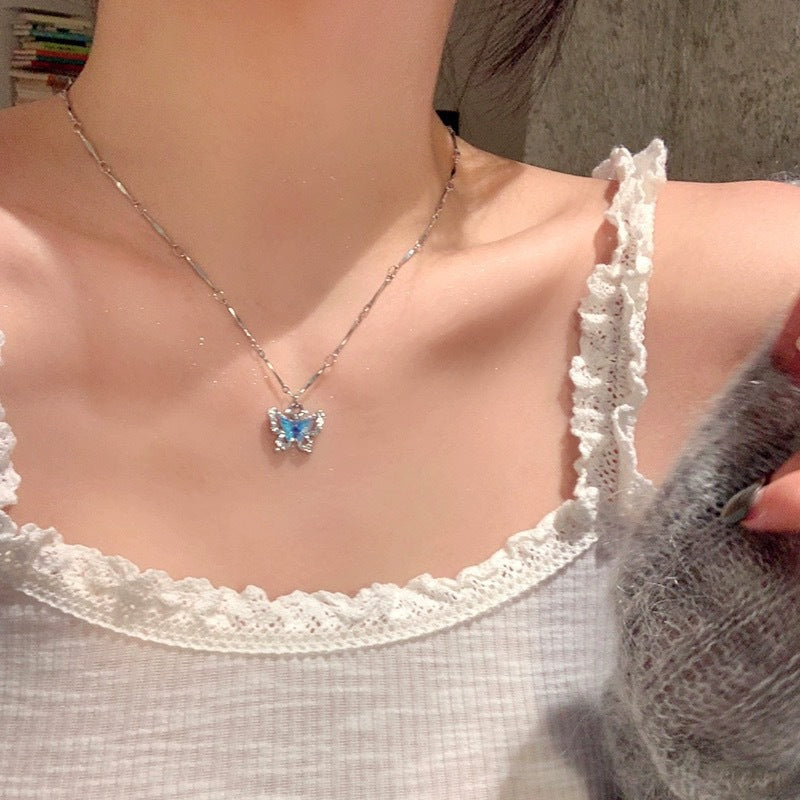 Wholesale  Diamond Butterfly Necklace  Light Luxury Elegant Double Layer Stacked Choker Clavicle Chain