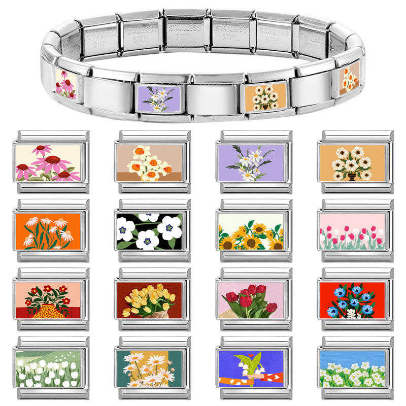 Wholesale Cute Cartoon Floral Charm Bracelet Stainless Steel DIY Jewelry Boutique Accessory