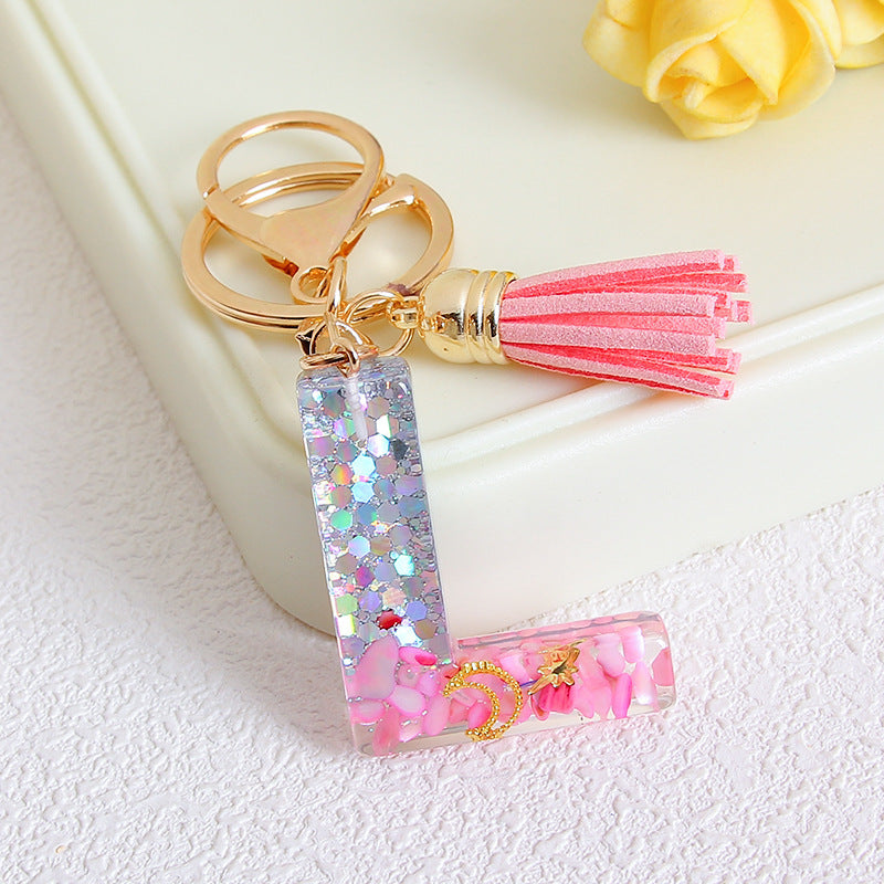 Wholesale Glitter 26 English Letter Tassel Keychain