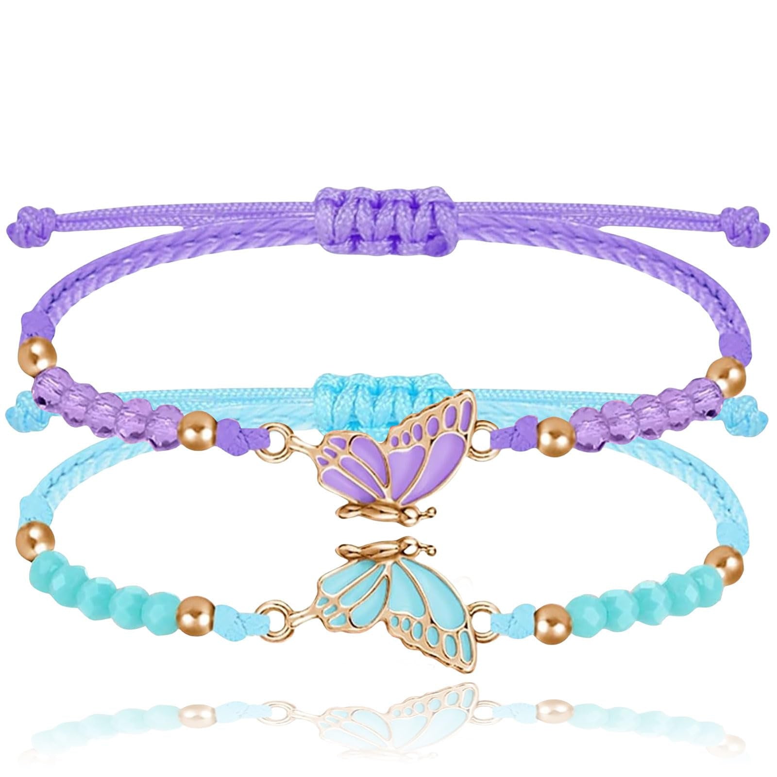 Wholesale Handmade Crystal Butterfly Friendship Bracelet Adjustable Wax Cord Gift for Couples