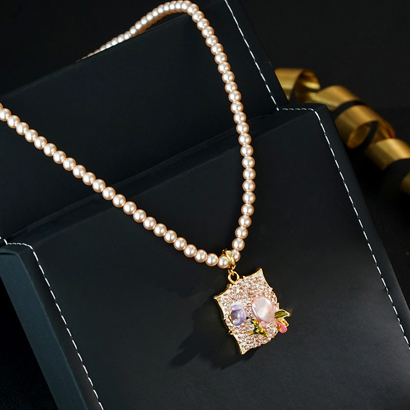 Wholesale oil painting style flower photo frame detachable pendant necklace