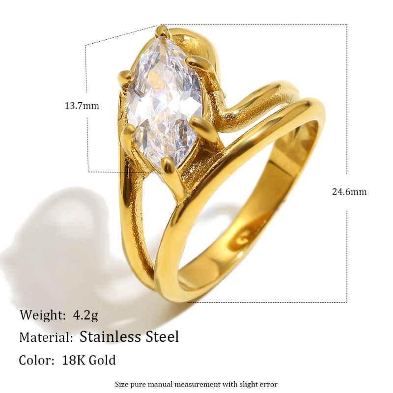 Wholesale Teardrop Marquise Ring,  Stainless Steel Gold Plated Fashion Accessory for Boutique Resale