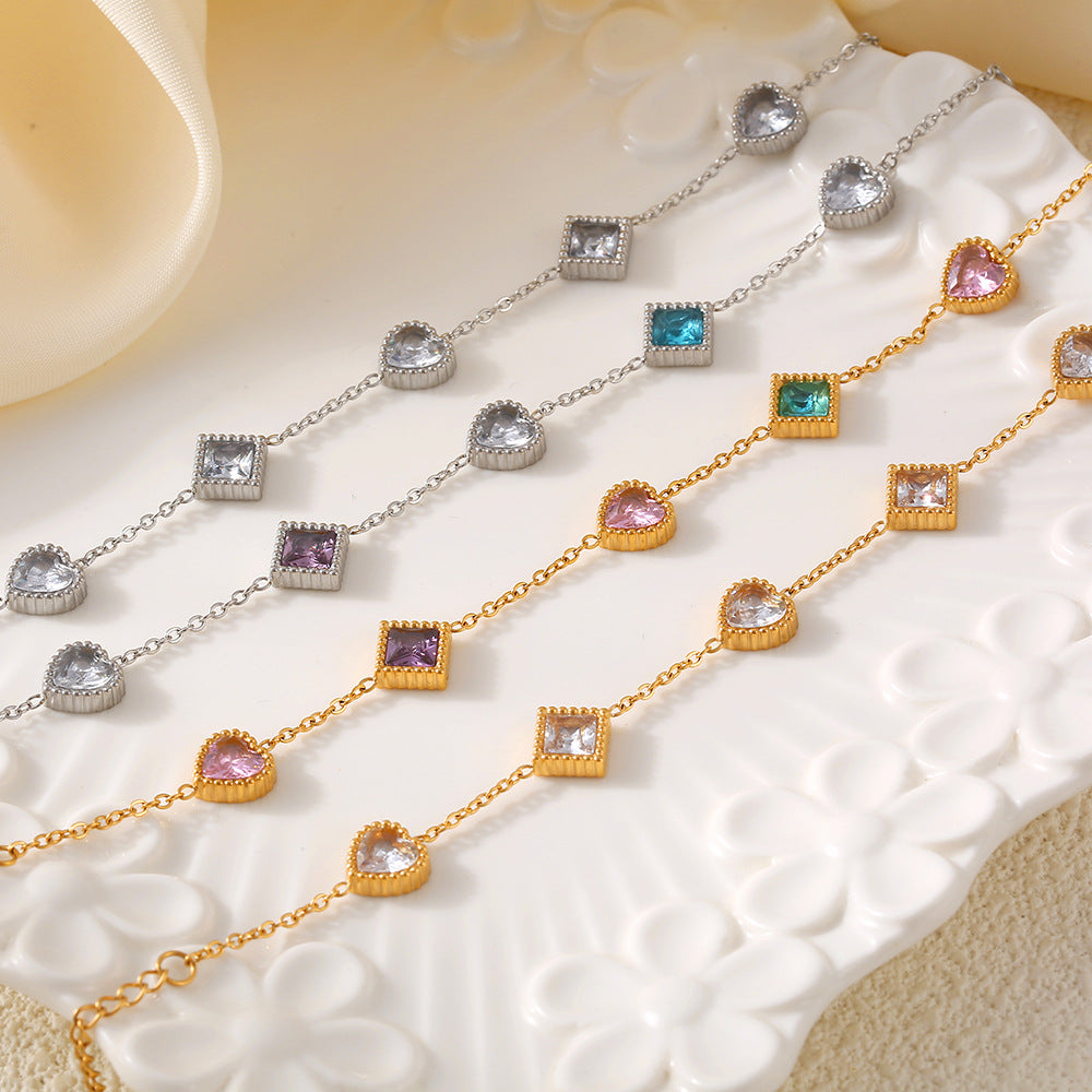 Wholesale Light Luxury Titanium Steel Peach Heart Square Bracelet