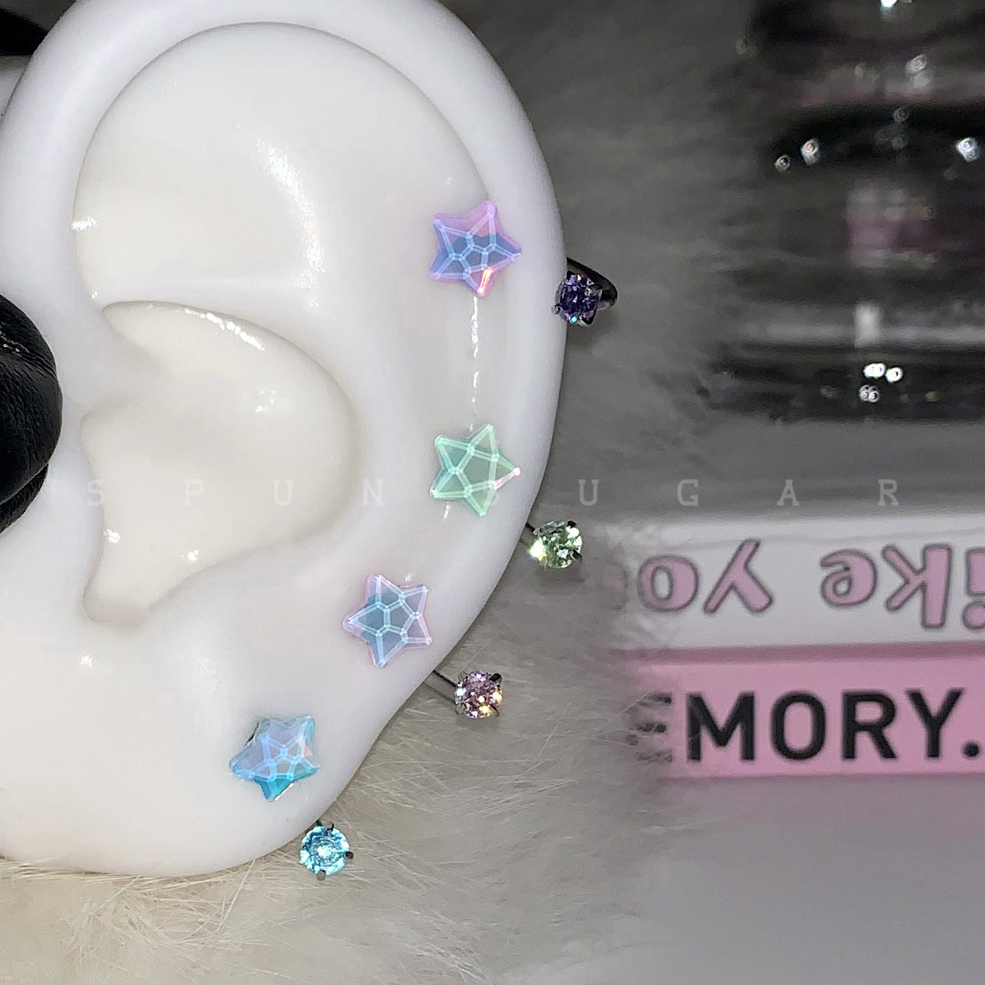 Wholesale Colorful Star Horseshoe Earrings Titanium Steel Double Diamond  Earrings