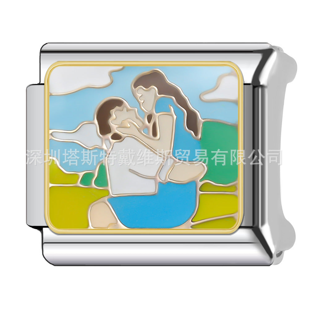 Wholesale 9mm Italian Charm Starter Bracelets DIY square Single Section Creative Stainless Steel Composable Bracelet