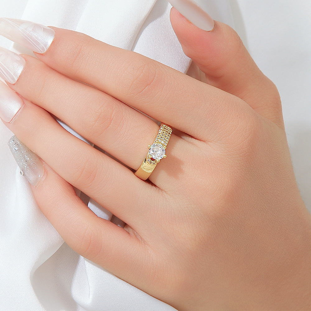 Wholesale Gold Plated Copper Zircon Geometric Ring Open Adjustable Chain Design Women S Jewelry Gift