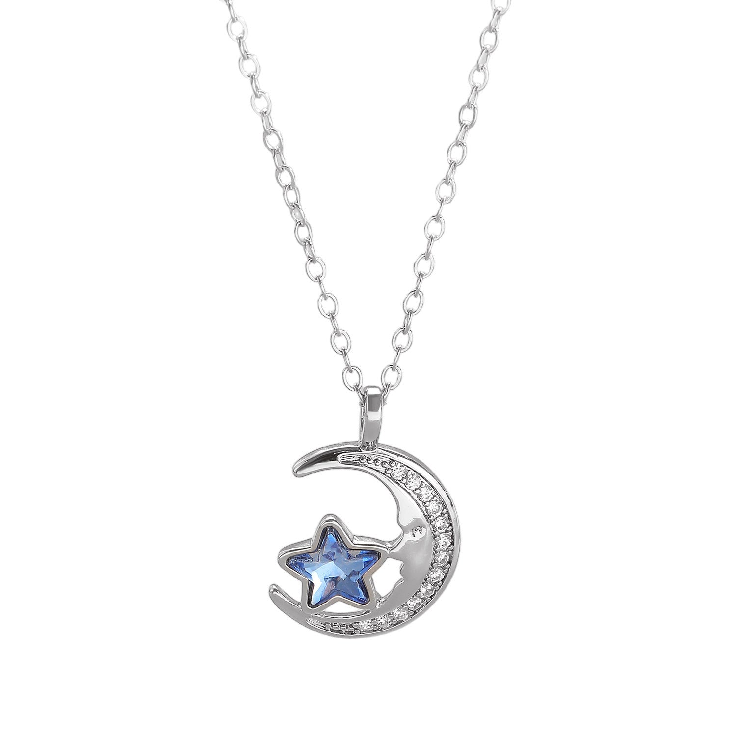 Wholesale Zircon Star and Moon Pendant Necklace