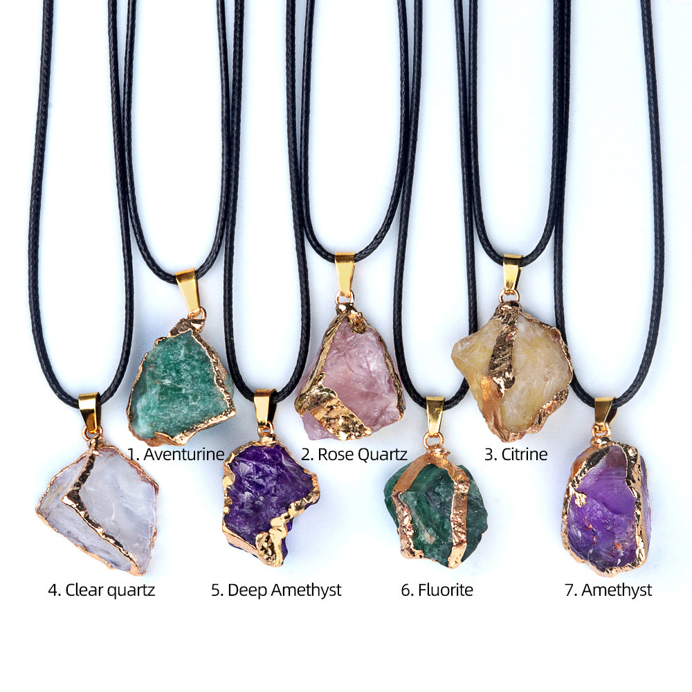 Wholesale 25~35mm Amethyst Original Stone Gold Pendant Yellow Powder White Crystal Irregular Necklace