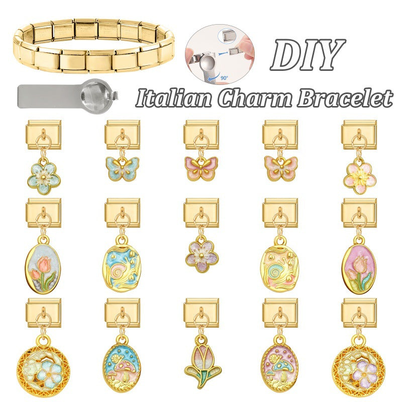 Wholesale Blue Hollow Flower Tulip DIY Bracelet,  Stainless Steel Electroplated Jewelry Accessory for Everyday Wear