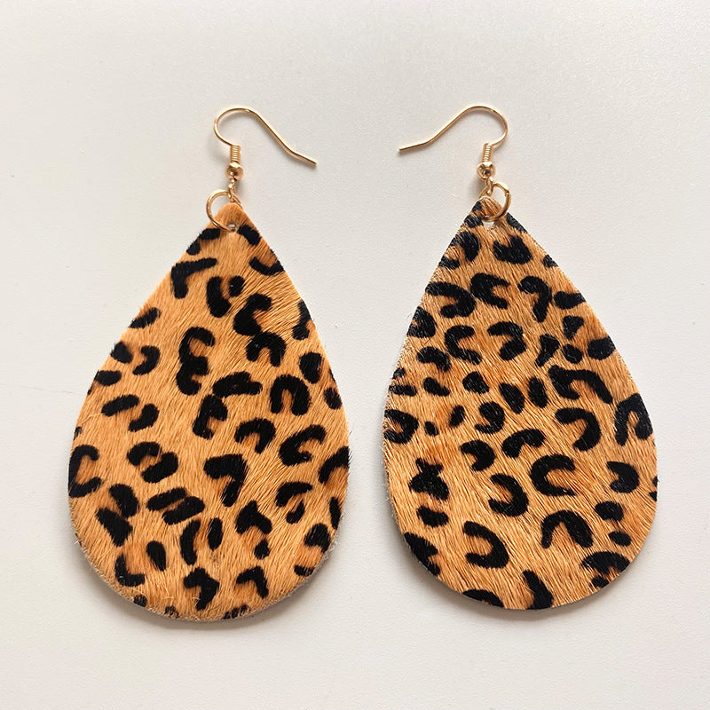 Wholesale 3 pairs/  pack leather and leopard print patchwork horsehair earrings vintage style