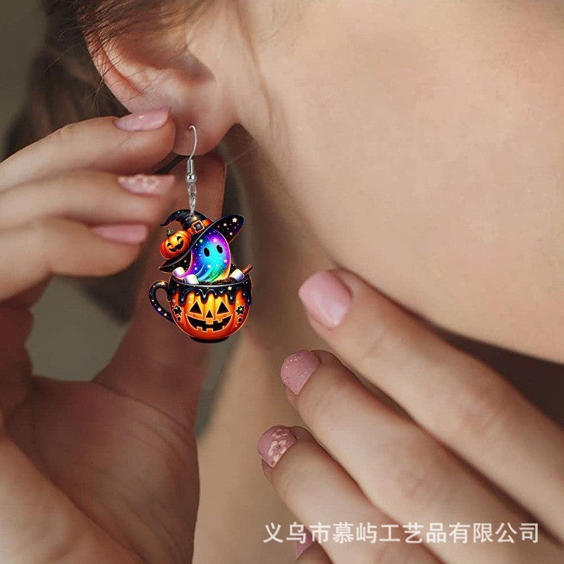 Wholesale  Rainbow Magic Ghost Pumpkin Pot Acrylic Earrings