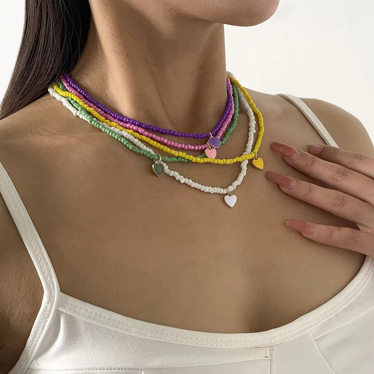 Wholesale Bohemian Clavicle Handmade Bead Heart Necklace